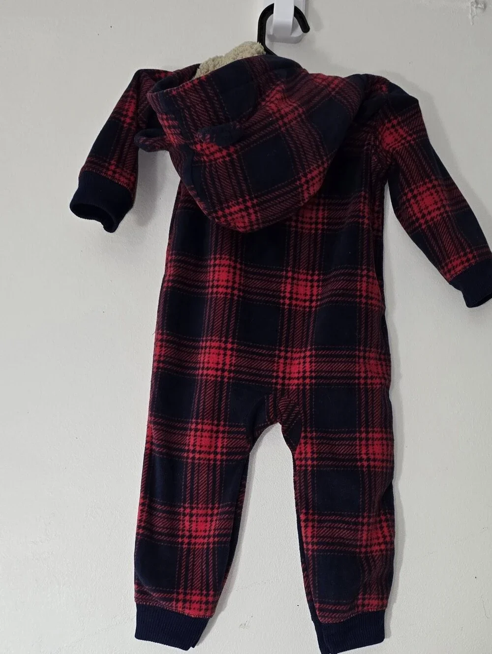 Carter's Red and Navy Plaid Hooded One-Piece Footie